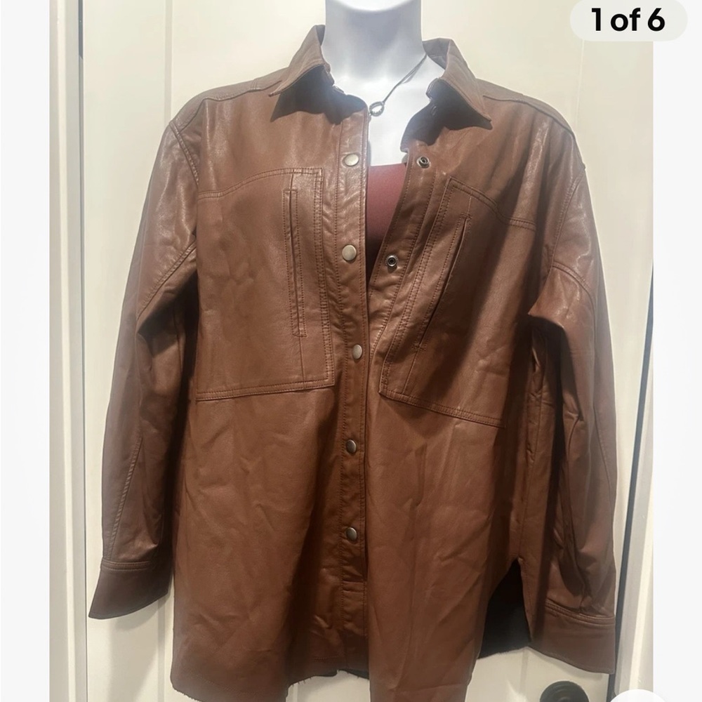 Free People Womens Easy Rider Faux Leather Jacket Brown Desert Topaz large NWT